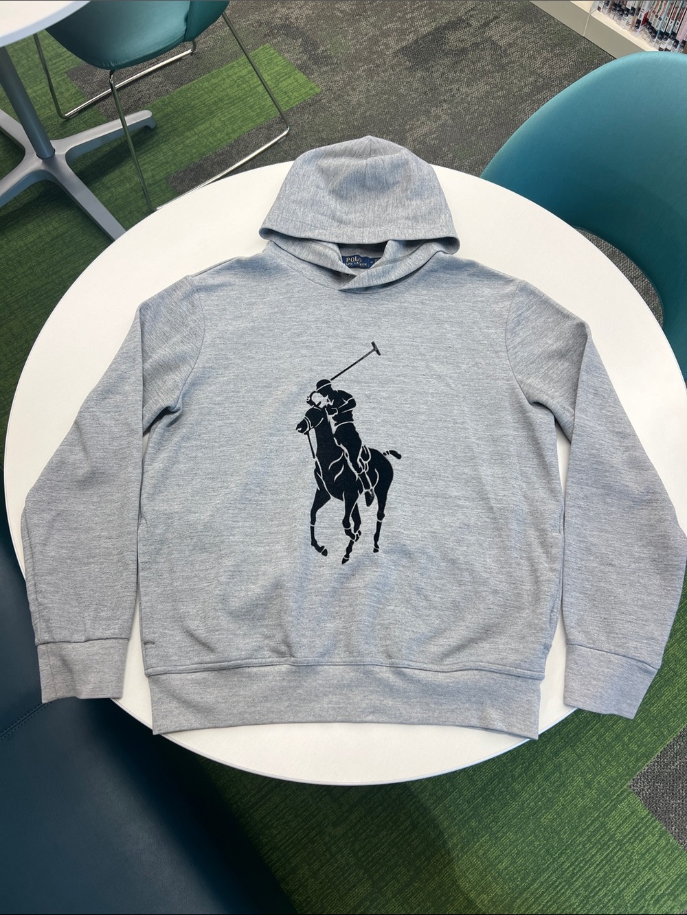 Polo by Ralph Lauren big pony long sleeve hoodie sweatshirt gray and black med